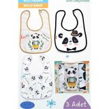 BEBENAZ panda Model Arkası Muşamba sıvı geçirmez çıtçıtlı 3lü Kız Bebek Mama ve salya Önlüğü