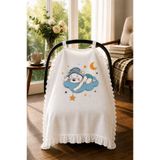 bebeqon %100 Müslin Bebek Puset Örtüsü Fırfır Detaylı Uyuyan Ayıcık Desenli Beyaz 70x110 cm