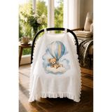 bebeqon %100 Müslin Bebek Puset Örtüsü Fırfırlı Ayıcık Desenli Beyaz 70x110 cm