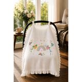 bebeqon %100 Müslin Bebek Puset Örtüsü Fırfırlı Çiçek Desenli Beyaz 70x110 cm