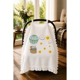 bebeqon %100 Müslin Bebek Puset Örtüsü Fırfırlı Uçan Balon Desenli Beyaz 70x110 cm