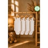 bebeqon %100 Pamuk 4’lü Ekru Askılı Bebek Body Çıtçıtlı Zıbın Seti