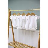 Bebeqon Beyaz Kısa Kol Bebek Zıbın 5’li Paket Bisiklet Yaka Unisex Body Seti %100 Pamuk - Ekru - 0 - 3 Ay