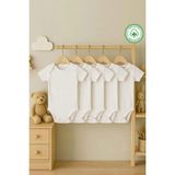 Bebeqon Beyaz Kısa Kol Bebek Zıbın 5’li Paket Bisiklet Yaka Unisex Body Seti %100 Pamuk - Ekru - 3 - 6 Ay