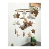 beberinos Müzikli Kahve Krem Ayıcıklı Bebek / Çocuk %100 El Yapımı Bebek Beşik Süsü Dönence