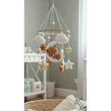 beberinos Müzikli Taba Ayıcık Bebek/ Çocuk %100 El Yapımı Bebek Beşik Süsü Dönence
