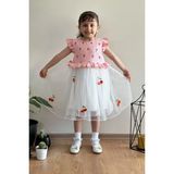 Bebesev Kız Bebek Çocuk Yazlık Elbise Kısa Kollu Astarlı Elbkrz - 2 - 3 Yaş - Pembe