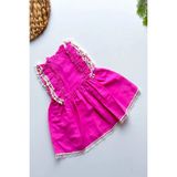 Bebesev Yazlık Elbise Kısa Kollu Kız Çocuk Elbise - Pembe - 1 - 2 Yaş