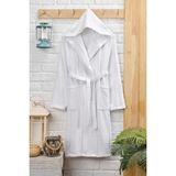 Bebesoft Pamuklu Kadife Kapüşonlu Unisex Bornoz - S - M - Beyaz
