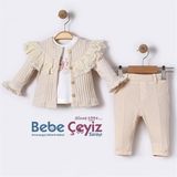 BEBESSİ Hırkalı Dantelli 3'Lü Takım ( Bej )