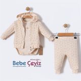 BEBESSİ Hırkalı Kalpli 3'Lütakım ( Bej )