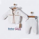 BEBESSİ Hırkalı Vintage 3'Lü Takım ( Ekru )