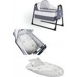 Bebetrend Sallanır Sepet Beşik Bebek Beşiği Black Kadro+Babynest Yatak ve Yastık 2 Li Set - Gri