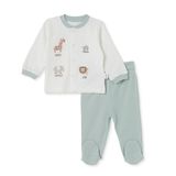 Bebetto Erkek Bebek Hırka-Alt Hayvan Baskılı Çıtçıtlı Bisiklet Yaka Long Sleeve Patikli - Mint