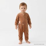 Bebetto Erkek Bebek Kadife Tulum Hayvan Baskılı Çıtçıtlı Bisiklet Yaka Long Sleeve Patiksiz - Kahverengi - 1 - 3 Ay