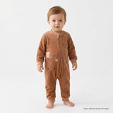 Bebetto Erkek Bebek Kadife Tulum Hayvan Baskılı Çıtçıtlı Bisiklet Yaka Long Sleeve Patiksiz - Kahverengi