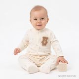 Bebetto Erkek Bebek Tulum Hayvan Baskılı Çıtçıtlı Bisiklet Yaka Long Sleeve Patikli - Beyaz