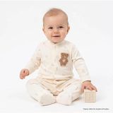 Bebetto Erkek Bebek Tulum Hayvan Baskılı Çıtçıtlı Bisiklet Yaka Long Sleeve Patikli - Ekru - 1 - 3 Ay