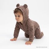 Bebetto Erkek Bebek Tulum Hayvan Baskılı Fermuarlı Kapüşonlu Long Sleeve Patiksiz - Kahverengi