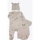 Bebetto Interlok Patikli Tulum Set 3lü (Best Frıends) Bej - 3 - 6 Ay