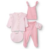 Bebetto Kız Bebek 5li Hastane Çıkışı Seti Çıtçıtlı Bisiklet Yaka Uzun Kol Patikli - Pembe