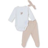Bebetto Kız Bebek Body-Alt-Şapka Çiçek Baskılı Çıtçıtlı Bisiklet Yaka Long Sleeve Patikli - 3 - 6 Ay - Ekru