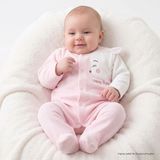 Bebetto Kız Bebek Kadife Tulum Hayvan Baskılı Çıtçıtlı Bisiklet Yaka Long Sleeve Patikli - Pembe - 1 - 3 Ay