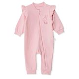 Bebetto Kız Bebek Tulum Hayvan Baskılı Fermuarlı Bisiklet Yaka Long Sleeve Patiksiz - Pembe