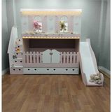Bebetu Mobilya Alaçatı Kaydıraklı Yavru Yataklı Ranza - Pembe - 90 x 190 cm
