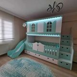 Bebetu Mobilya Lux Alaçatı Kaydıraklı Ranza - Yeşil - Beyaz - 120 x 200 cm