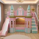 Bebetu Mobilya Masal Kaydıraklı Neon Ledli Ranza - Pembe - 100 x 200 cm