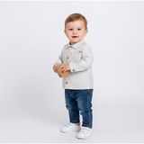 Bebeva Baby Erkek Bebek %100 Pamuklu Kareli Gömlek Ceket ve Kot Pantolon 2'li Takım - Kot Mavisi - 18 - 24 Ay