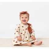 Bebeva Baby Kız Bebek %100 Pamuklu Büyük Kalp Desenli Fiyonk Aksesuarlı Uzun Kollu Bohem Elbise - 9 - 12 Ay - Tarçın
