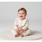 Bebeva Baby Kız Bebek %100 Pamuklu Fisto Dantel Detaylı Çiçek Desenli Uzun Kollu Alt Üst Takım - Bej - 3 - 6 Ay