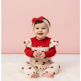 Bebeva Baby Kız Bebek %100 Pamuklu Fisto Dantel Yakalı Kırmızı Kalp Desenli Bandanalı Tekli Tulum - 0 - 3 Ay