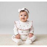 Bebeva Baby Kız Bebek %100 Pamuklu Fisto Dantel Yakalı Kokina Çiçek Desenli Bandanalı Tekli Tulum - 00-Beyaz - 3 - 6 Ay