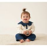 Bebeva Baby Kız Bebek %100 Pamuklu Kot Yaka Detaylı Uzun Kollu Sweatshirt ve Jean Pantolon Takımı - Krem - 6 - 9 Ay