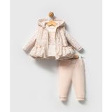 Bebeva Baby Kız Bebek Pudra Pembe Peluş Kürklü Kapüşonlu Yelek, Body ve Pantolon 3'lü Kombin Takım - 12 - 18 Ay