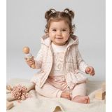 Bebeva Baby Kız Bebek Pudra Pembe Peluş Kürklü Kapüşonlu Yelek, Body ve Pantolon 3'lü Kombin Takım - 9 - 12 Ay