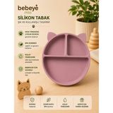 Bebeye 3'lü Bebek Beslenme Seti Vakumlu Mama Tabağı - Mama Kaşığı - Alıştırma Bardağı Olive Green - Pembe