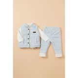Bebezade Erkek Bebek | Çocuk Fitilli Kadife Yelekli Bear Baskılı 3 Parça Takım Yelek-Alt-Üst - 18 - 24 Ay - Mavi