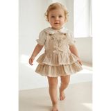 Bebezade Kız Bebek Yazlık Linen Flowers Salopet - Bej - 12 - 18 Ay