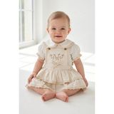 Bebezade Kız Bebek Yazlık Linen Flowers Salopet - Ekru - 6 - 9 Ay