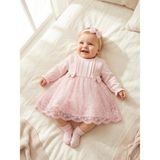 Bebila Baby Kız Bebek Mevlütlük Elbise Bandanalı Dantelli Yeni Doğan Hastane Çıkışı %100 Pamk Gelinlik Abiye 4029 - Pembe - 6 - 9 Ay