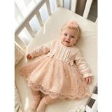 Bebila Baby Kız Bebek Mevlütlük Elbise Bandanalı Dantelli Yeni Doğan Hastane Çıkışı %100 Pamk Gelinlik Abiye 4029 - Somon - 6 - 9 Ay