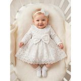 Bebila Baby Kız Bebek Mevlütlük Elbise Bandanalı Dantelli Yeni Doğan Hastane Çıkışı %100 Pamuk Gelinlik Abiye 4030 - Ekru - 6 - 9 Ay
