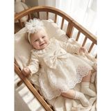 Bebila Baby Kız Bebek Mevlütlük Elbise Bandanalı Dantelli Yeni Doğan Hastane Çıkışı %100 Pamuk Gelinlik Abiye 4030 - Natural - 3 - 6 Ay