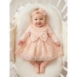 Bebila Baby Kız Bebek Mevlütlük Elbise Bandanalı Dantelli Yeni Doğan Hastane Çıkışı %100 Pamuk Gelinlik Abiye 4030 - Somon - 3 - 6 Ay