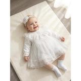 Bebila Baby Kız Bebek Mevlütlük Elbise Bandanalı Dantelli Yeni Doğan Hastane Çıkışı Gelinlik Abiye %100 Pamuk 4034 - Ekru - 3 - 6 Ay