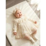 Bebila Baby Kız Bebek Mevlütlük Elbise Bandanalı Dantelli Yeni Doğan Hastane Çıkışı Gelinlik Abiye %100 Pamuk 4034 - Natural - 9 - 12 Ay